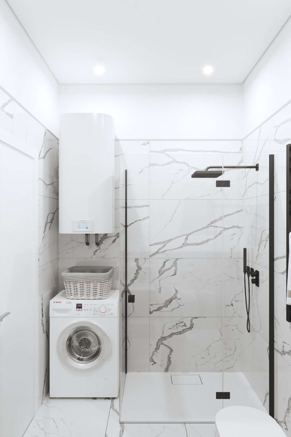 Kupatilo: tuš i veš-mašina - apartman br. 25 u Emerald Residence, Bar
