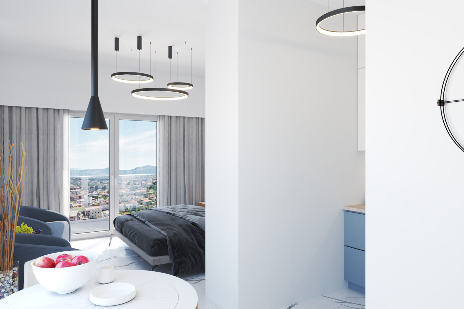 Pogled iz kuhinje na sobu - apartman br. 25 u Emerald Residence, Bar