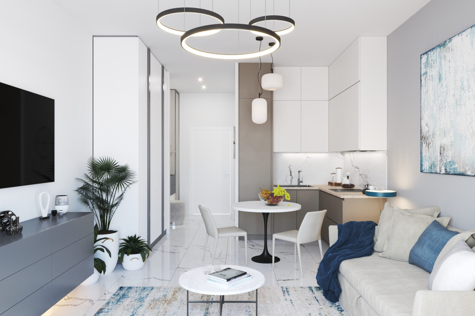 Kuhinja i trpezarijski sto - garsonjera br. 34 u Emerald Residence, Bar