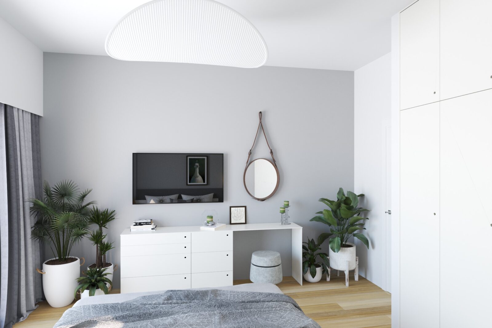Spavaća soba: komoda, TV i ogledalo - apartman br. 57 u Emerald Residence, Bar