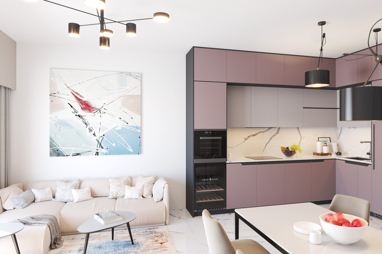 Dnevna soba sa kuhinjom - apartman br. 57 u Emerald Residence, Bar