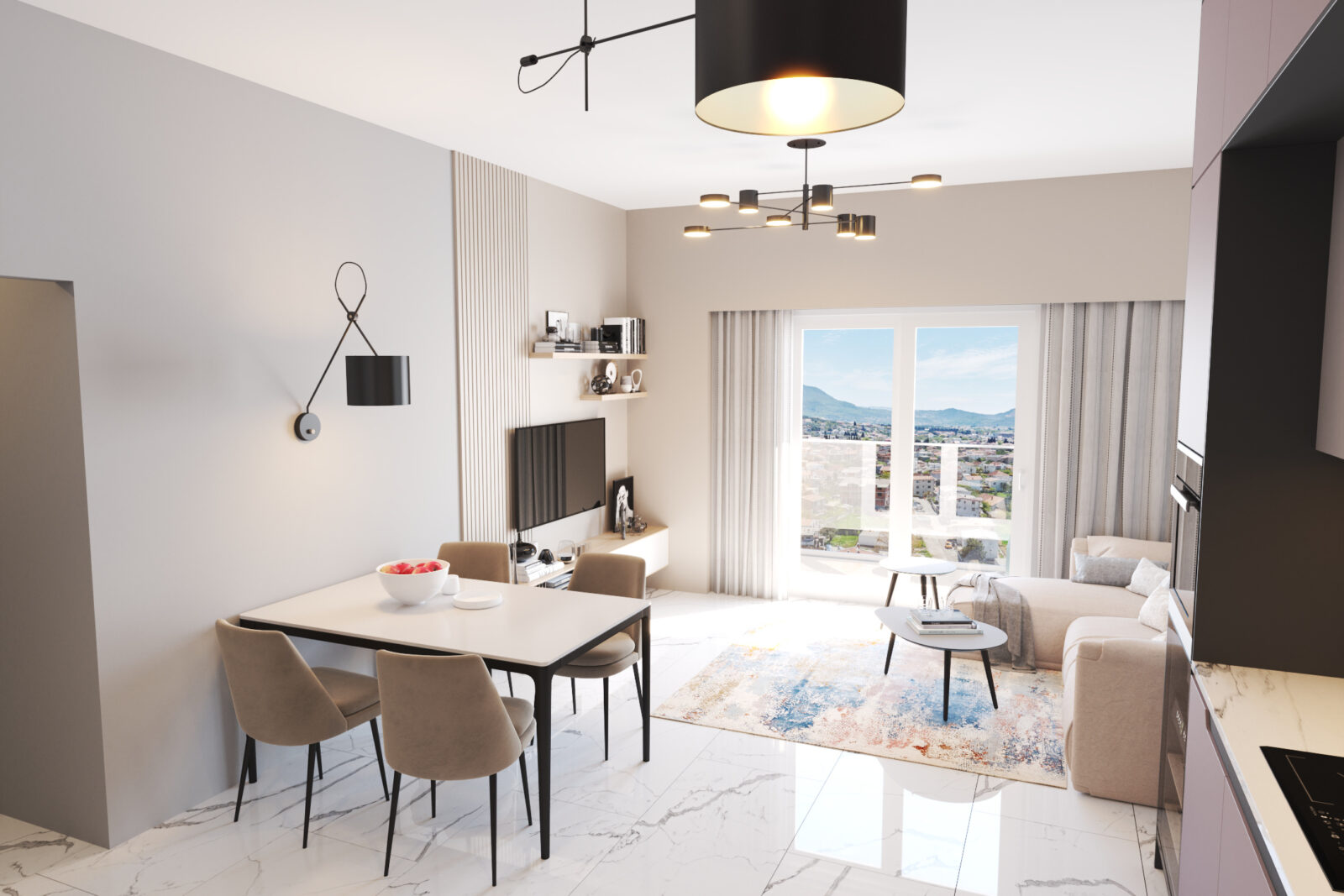 Trpezarijski sto i izlaz na balkon - apartman br. 57 u Emerald Residence, Bar