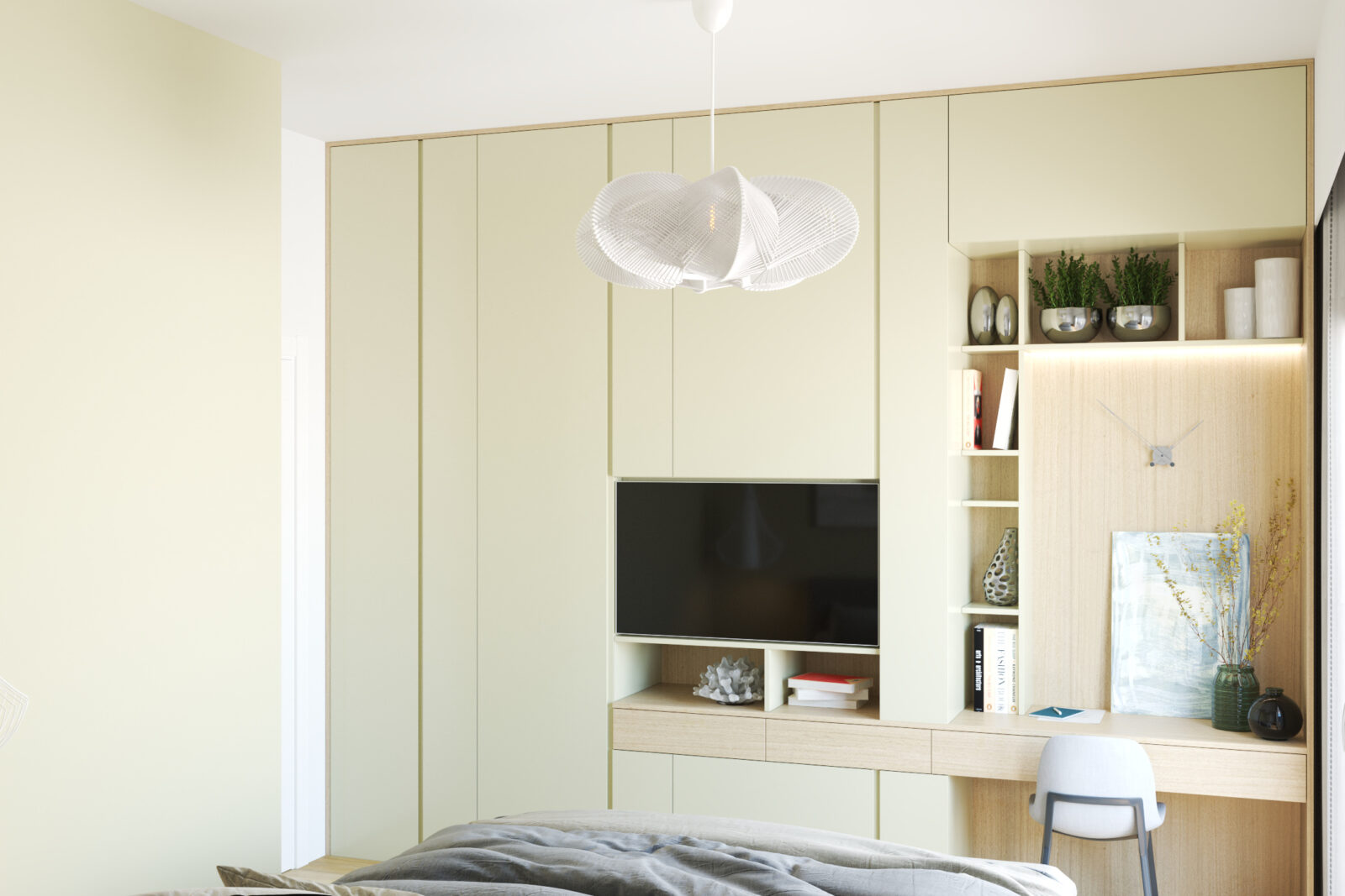 Spavaća soba: plakar, TV i police - apartman br. 59 u Emerald Residence, Bar