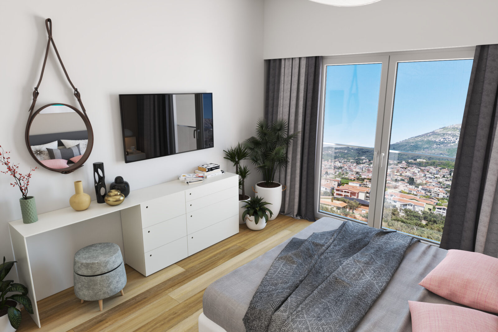 Spavaća soba: toaletni sto i prozor - apartman br. 60 u Emerald Residence, Bar