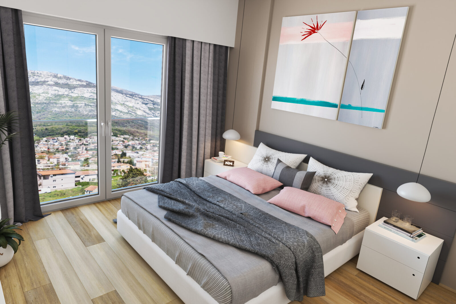 Spavaća soba: pogled kroz prozor - apartman br. 60 u Emerald Residence, Bar