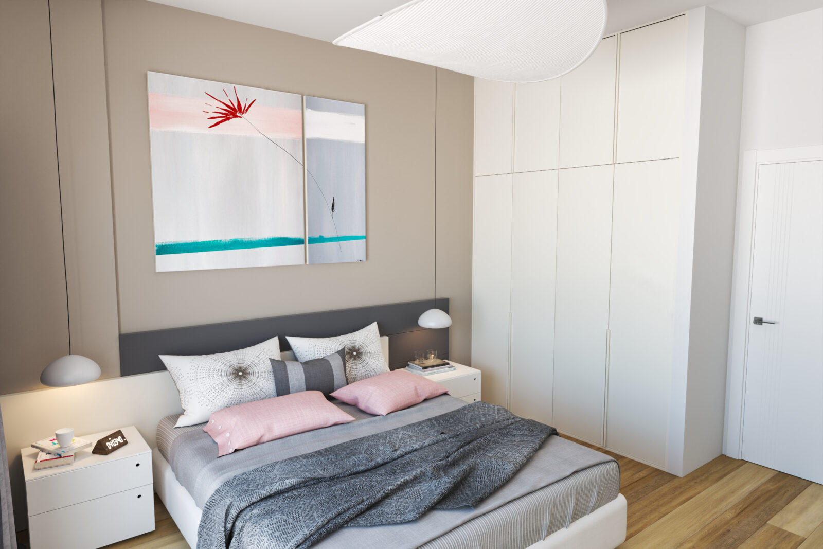 Spavaća soba: uzglavlje i slika - apartman br. 60 u Emerald Residence, Bar