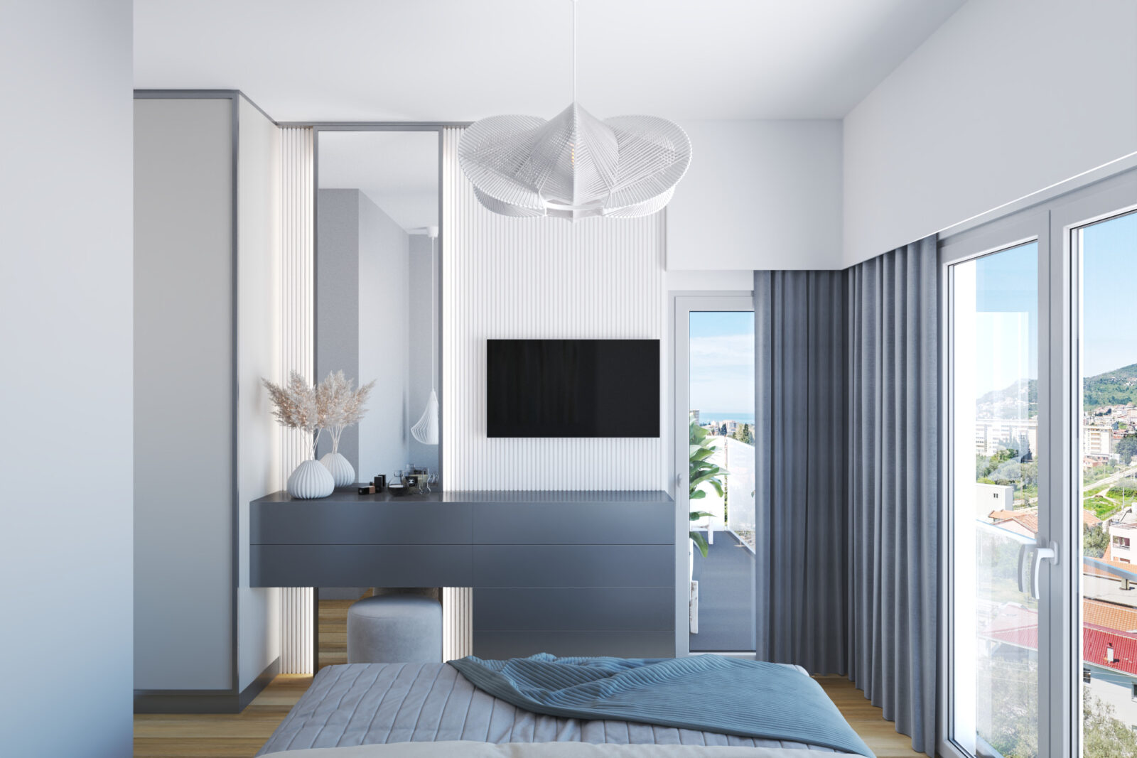 Druga spavaća soba: toaletni sto i TV - apartman br. 61 u Emerald Residence, Bar