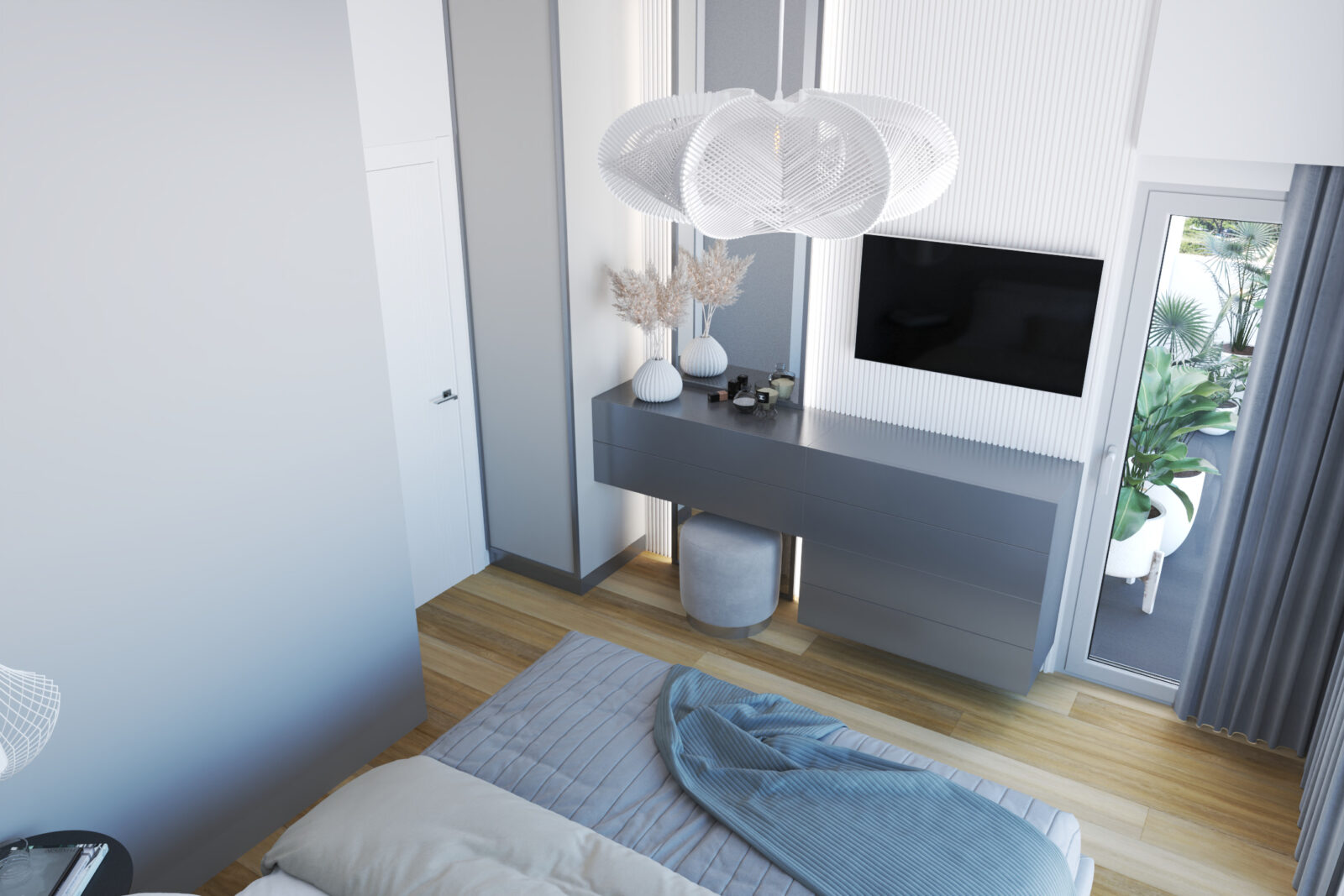 Druga spavaća soba: TV i izlaz na balkon - apartman br. 61 u Emerald Residence, Bar
