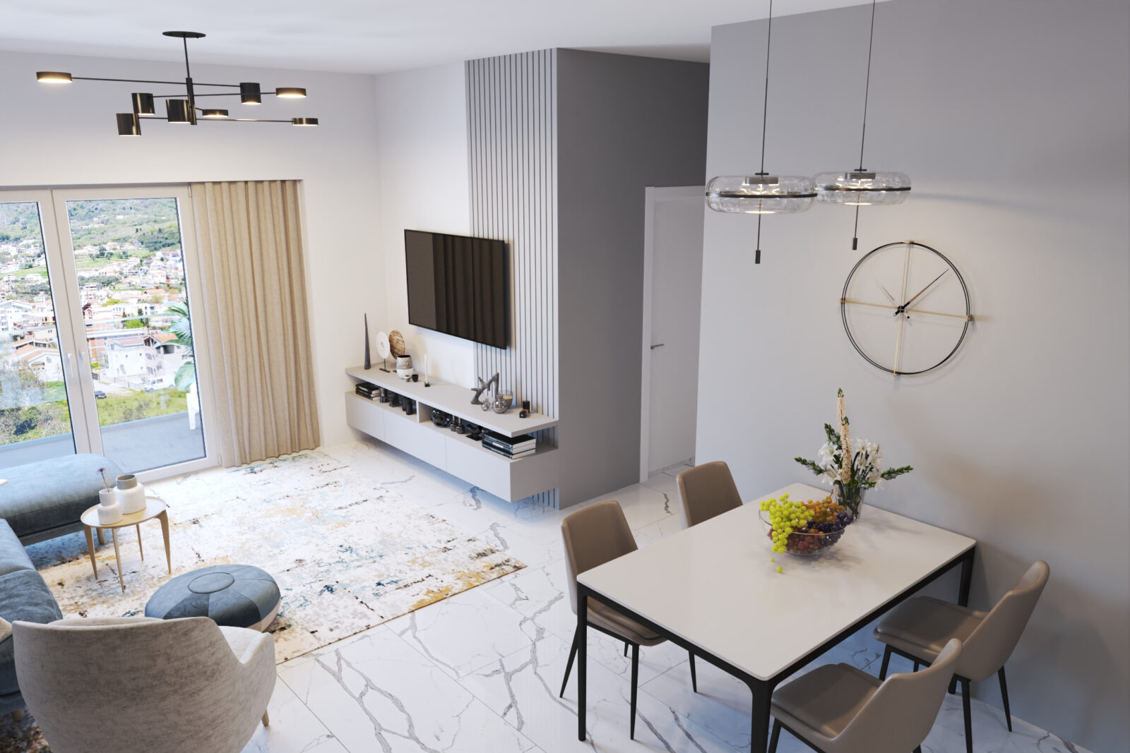 Trpezarijski sto i TV zona - apartman br. 61 u Emerald Residence, Bar