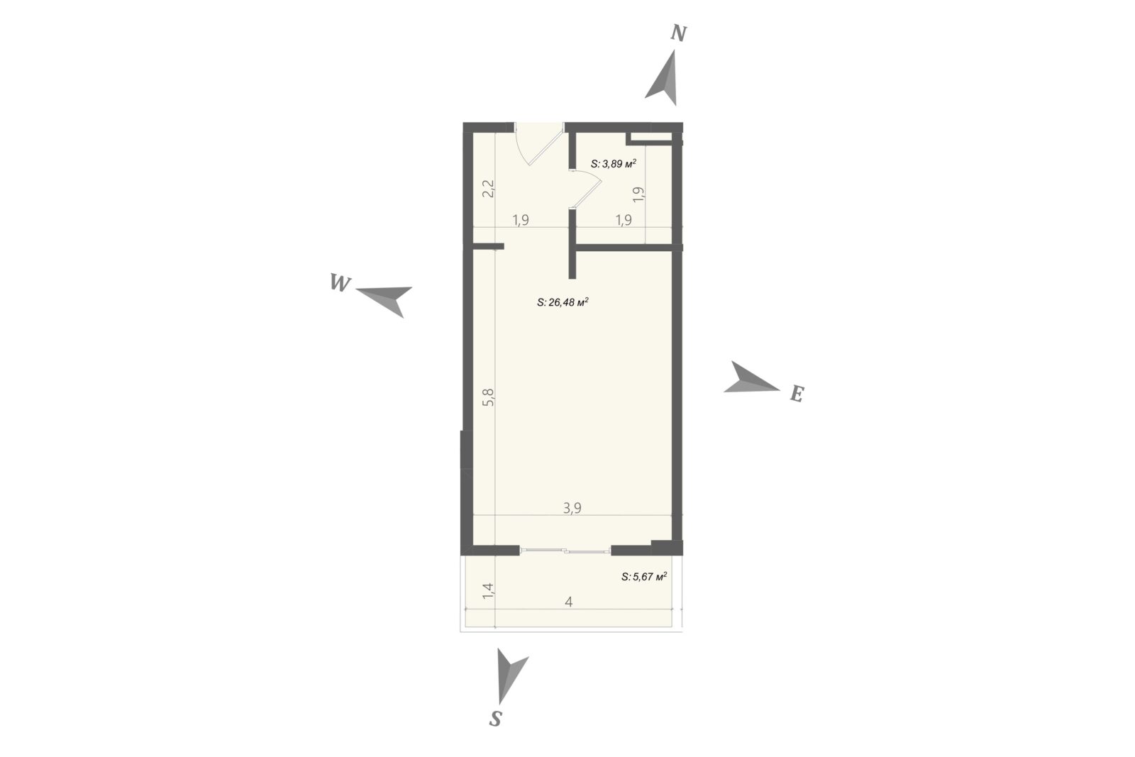 Plan sa mjerama i površinama - apartman br. 34 u Emerald Residence, Bar