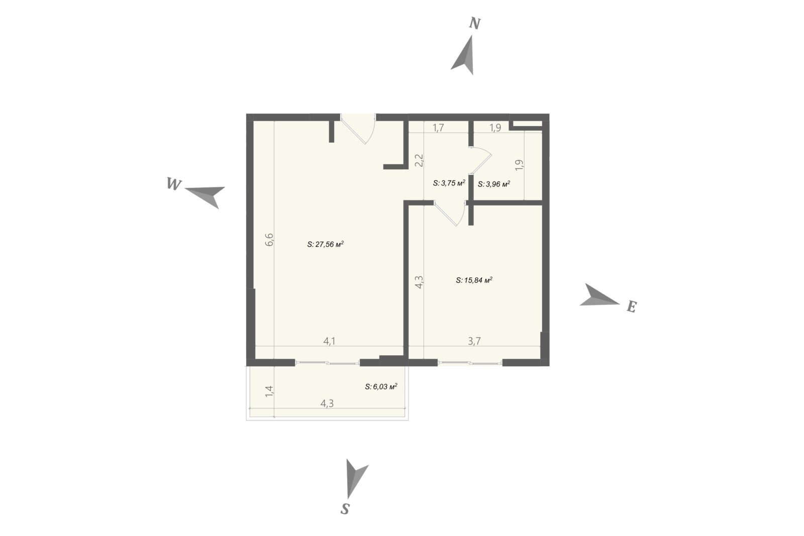 Plan sa mjerama i površinama - apartman br. 57 u Emerald Residence, Bar