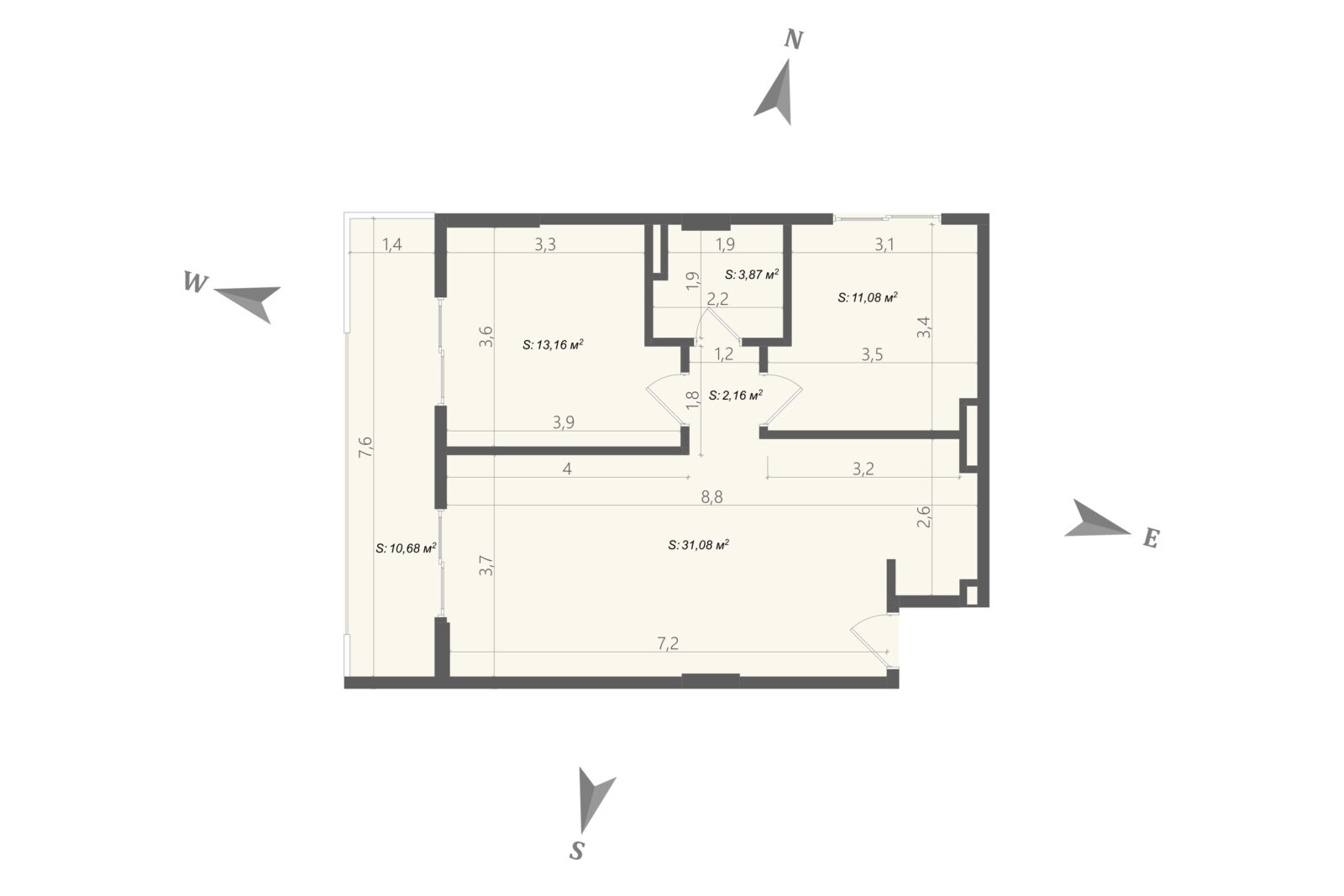 Plan sa mjerama i površinama - apartman br. 59 u Emerald Residence, Bar