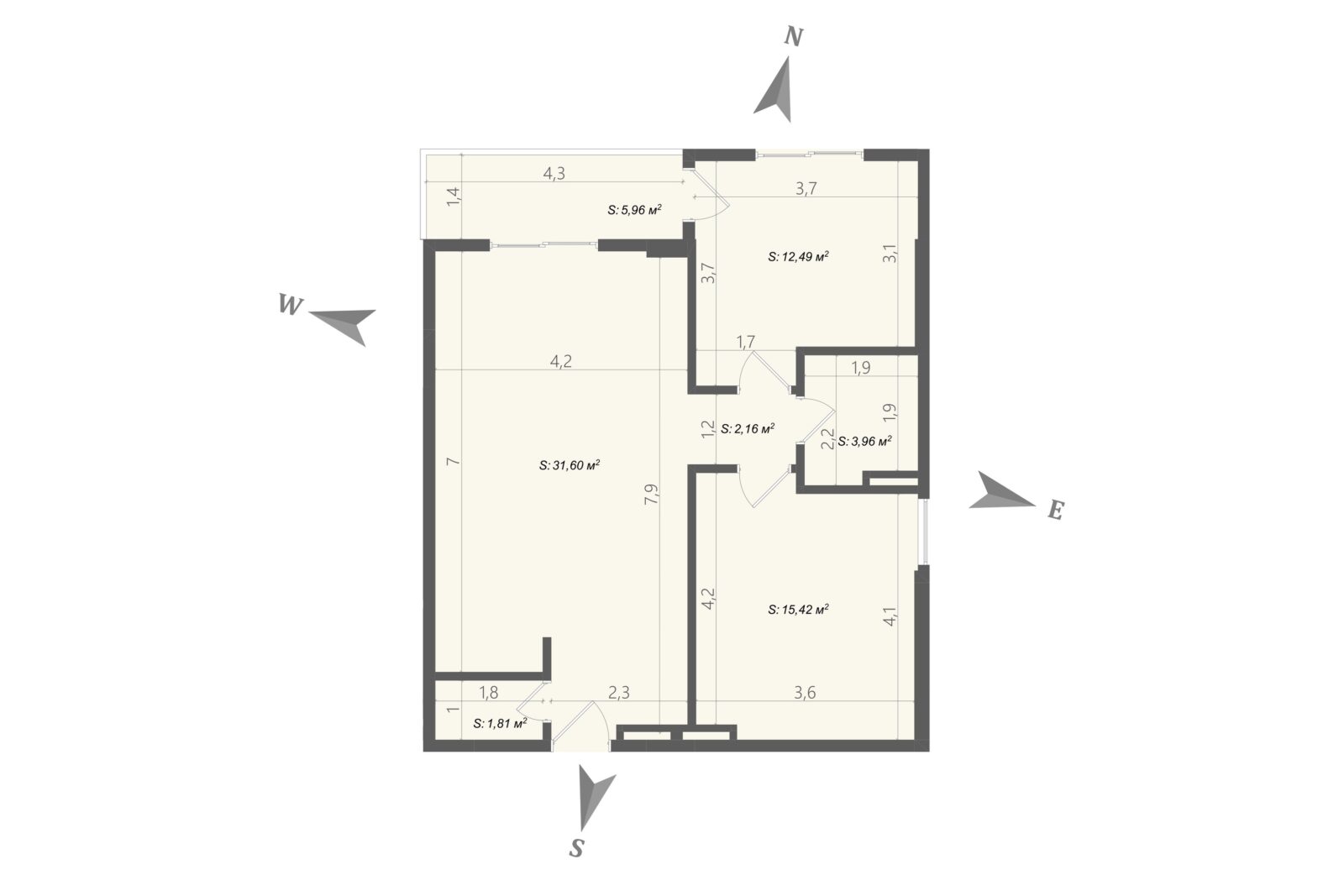 Plan sa mjerama i površinama - apartman br. 61 u Emerald Residence, Bar