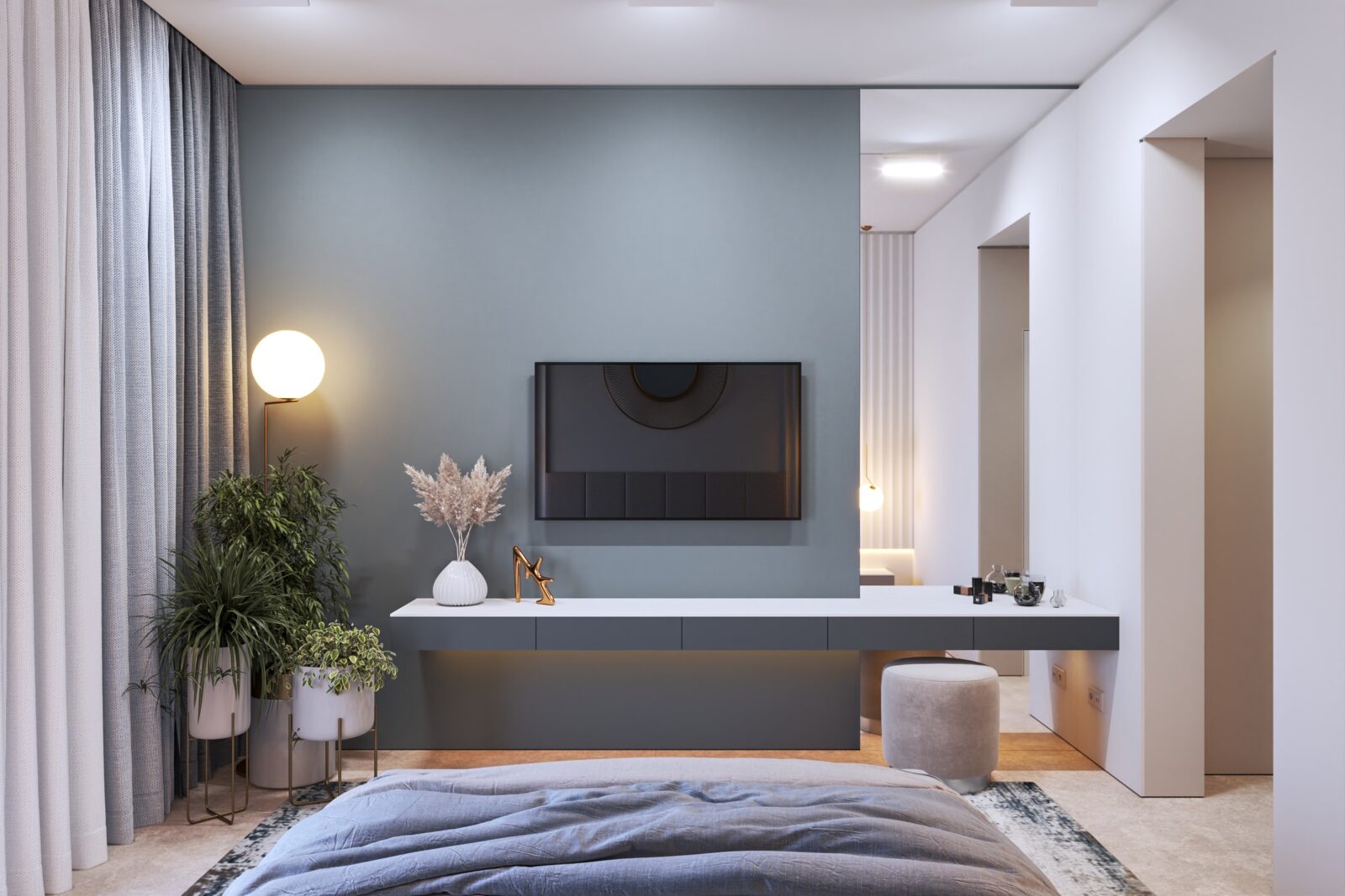 Dusty blue in the interior - Master bedroom