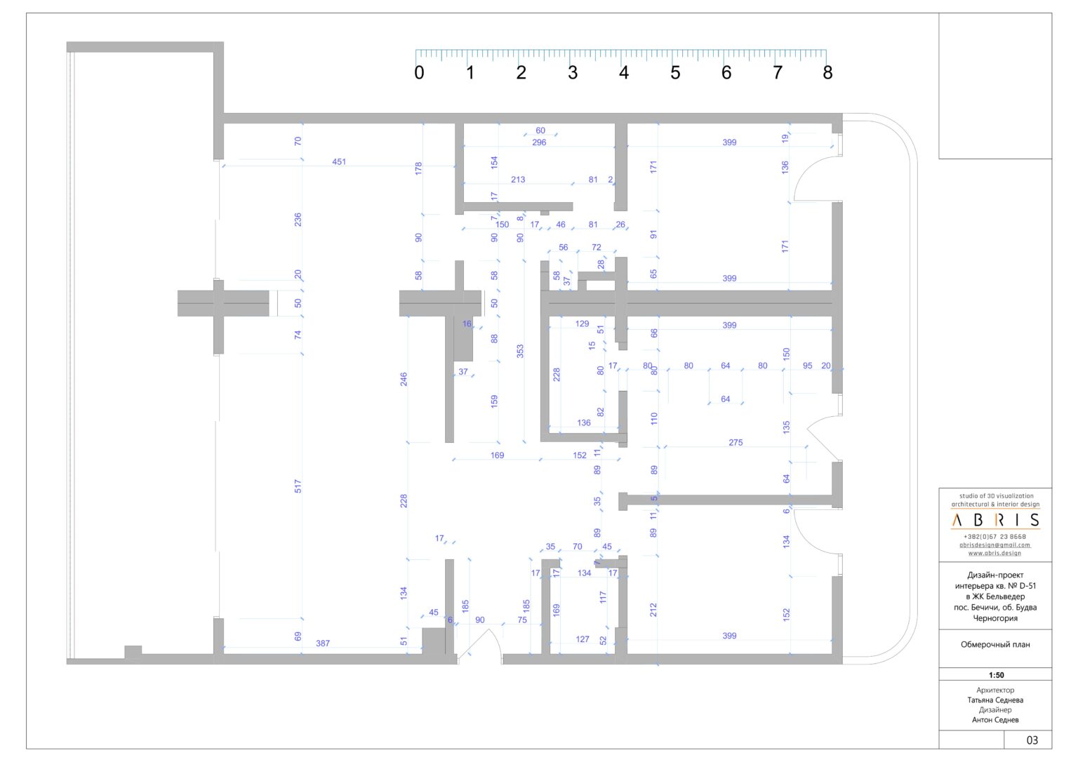 Measured survey plan - ADRIA apartment in RC Belvedere, Bečići