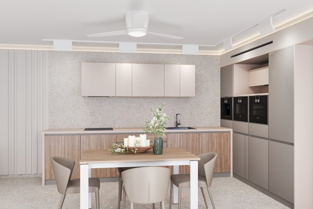 Kuhinja sa kolonom ugradnih aparata i trpezarijski sto - apartman AURA u Zupcima, Bar