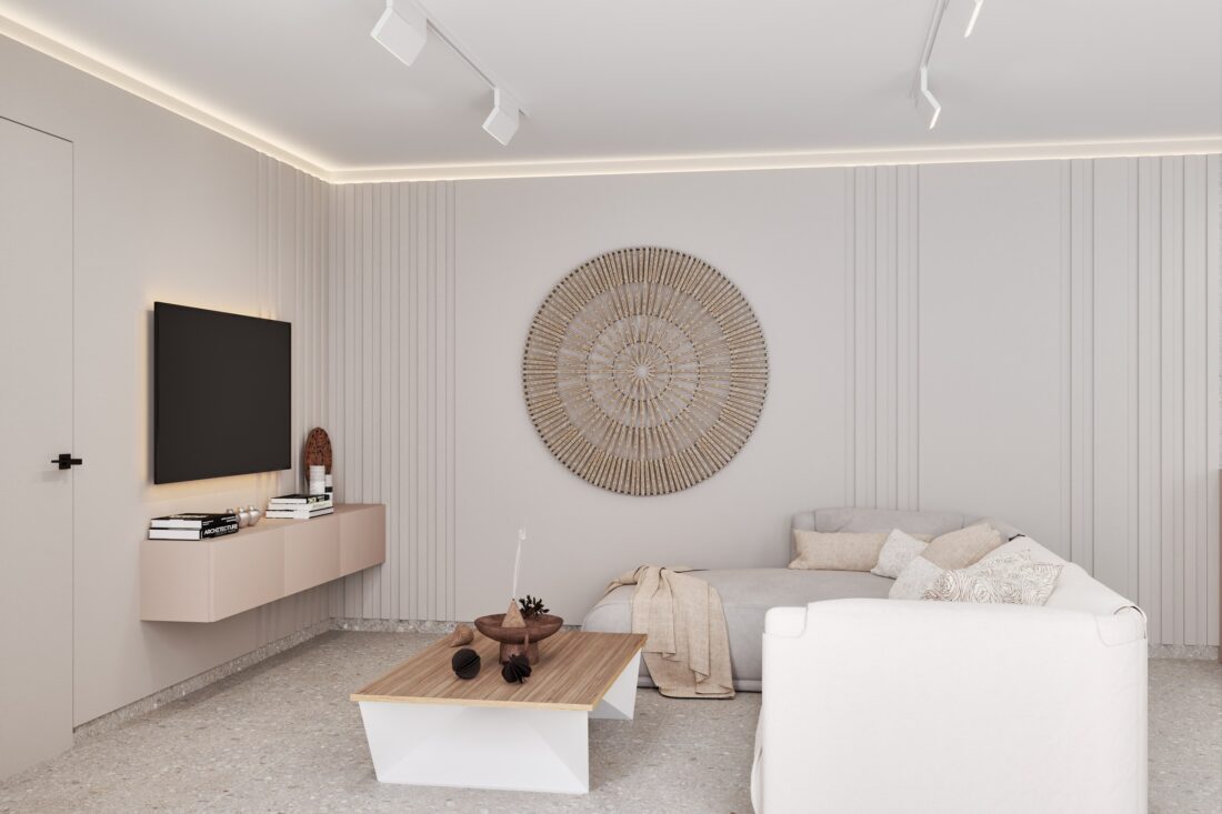 Dnevna soba: sofa sa otomanom i pleteni panel - apartman AURA u Zupcima, Bar