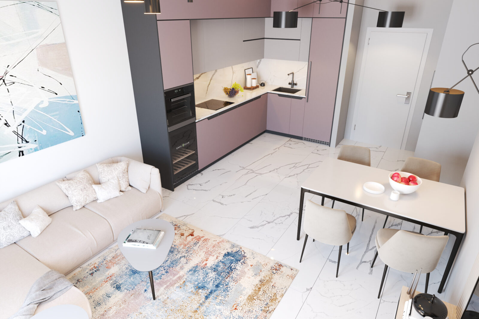 Dnevna soba i kuhinja - apartman br. 57 u Emerald Residence, Bar