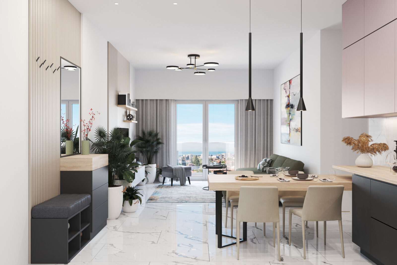 Dnevna soba sa kuhinjom - apartman br. 59 u Emerald Residence, Bar