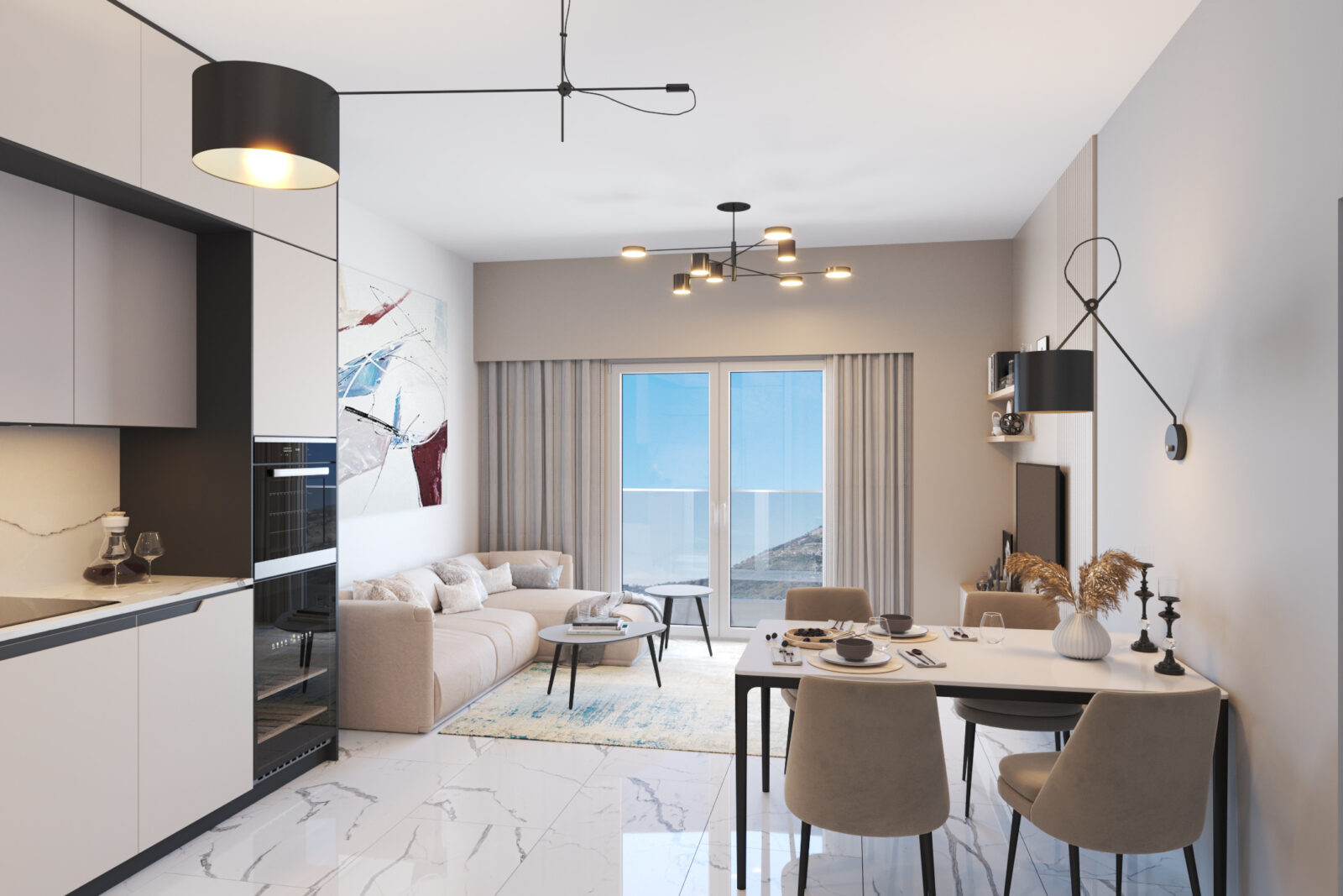 Dnevna soba sa kuhinjom - apartman br. 60 u Emerald Residence, Bar