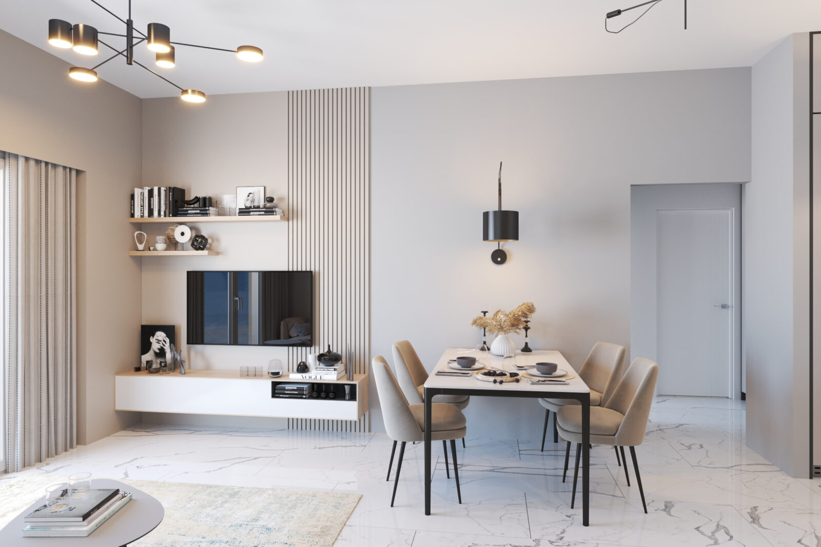 TV zona i trpezarijski sto - apartman br. 60 u Emerald Residence, Bar