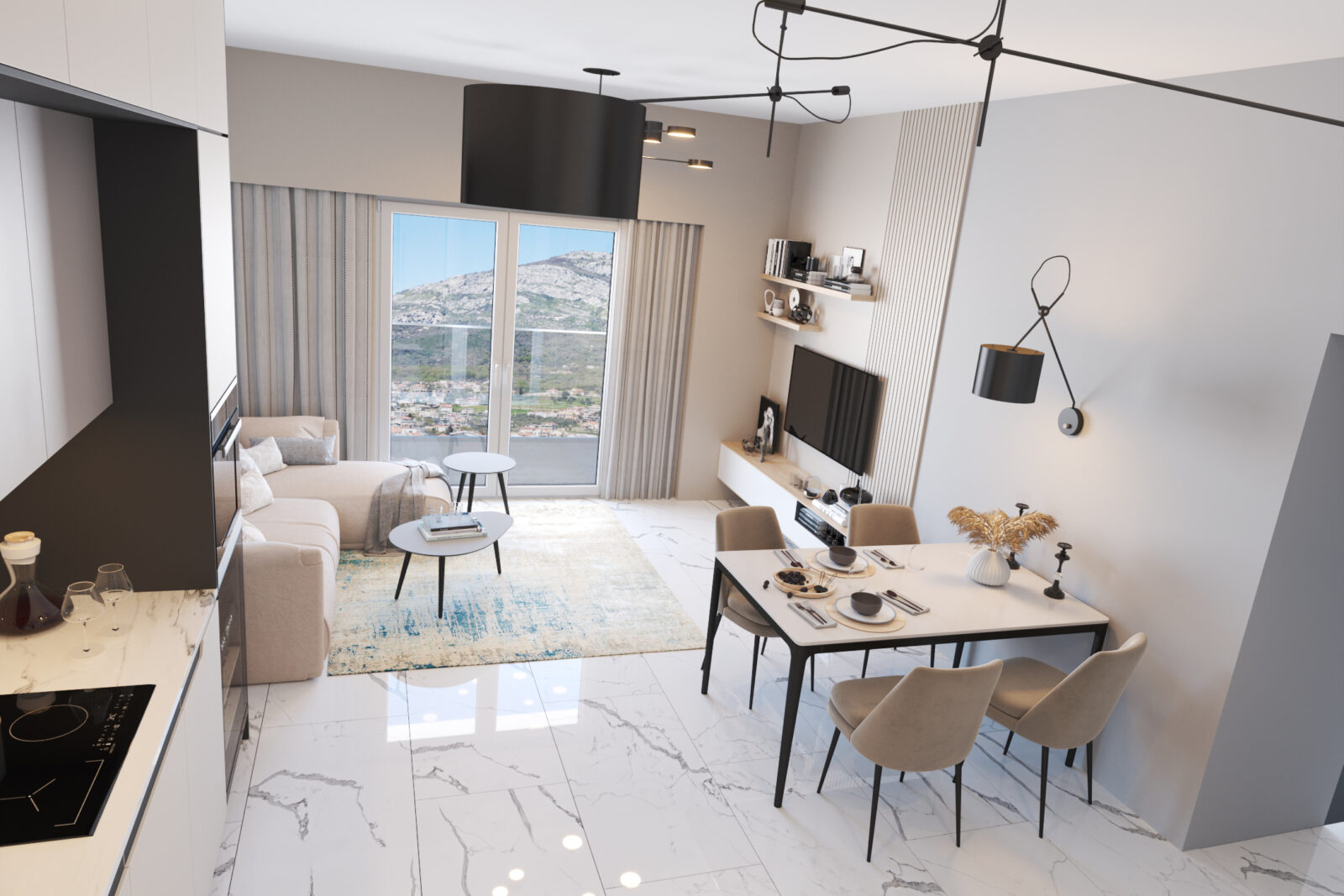 Dnevna soba i izlaz na balkon - apartman br. 60 u Emerald Residence, Bar